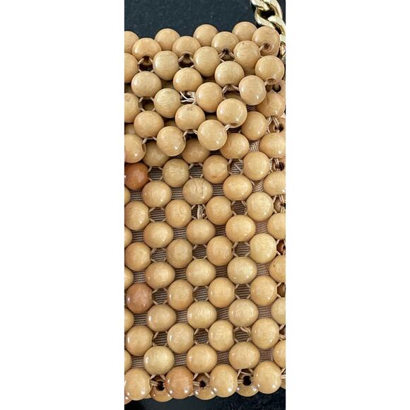 Vintage Wood Beaded hand bag with gold colored chain - Picture 6 of 6